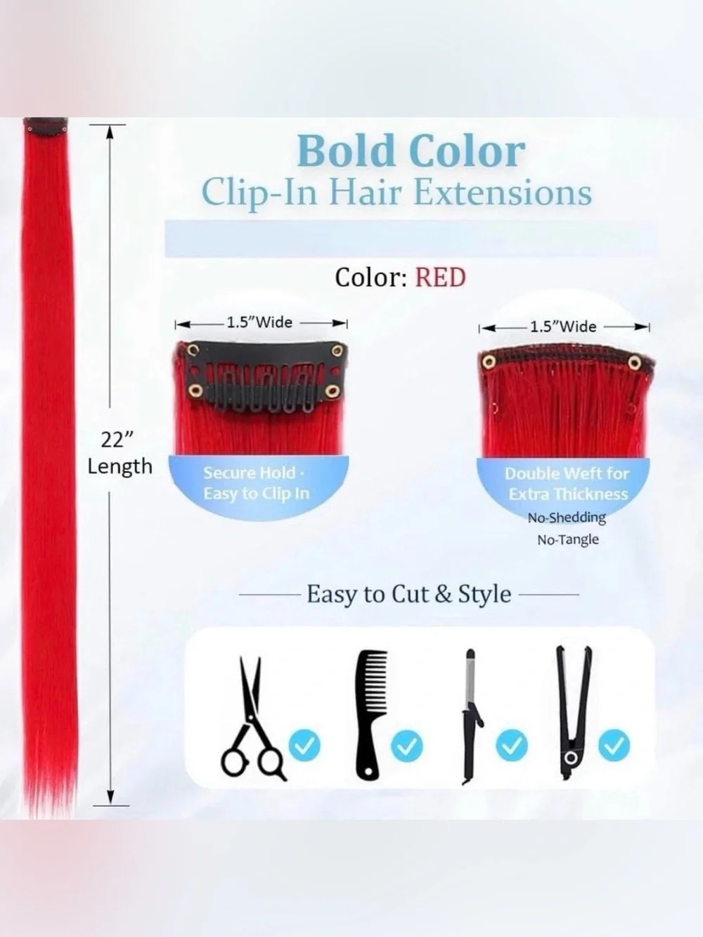 💞 New 6 Pack of 22” Red Synthetic Clip In Hair Extensions